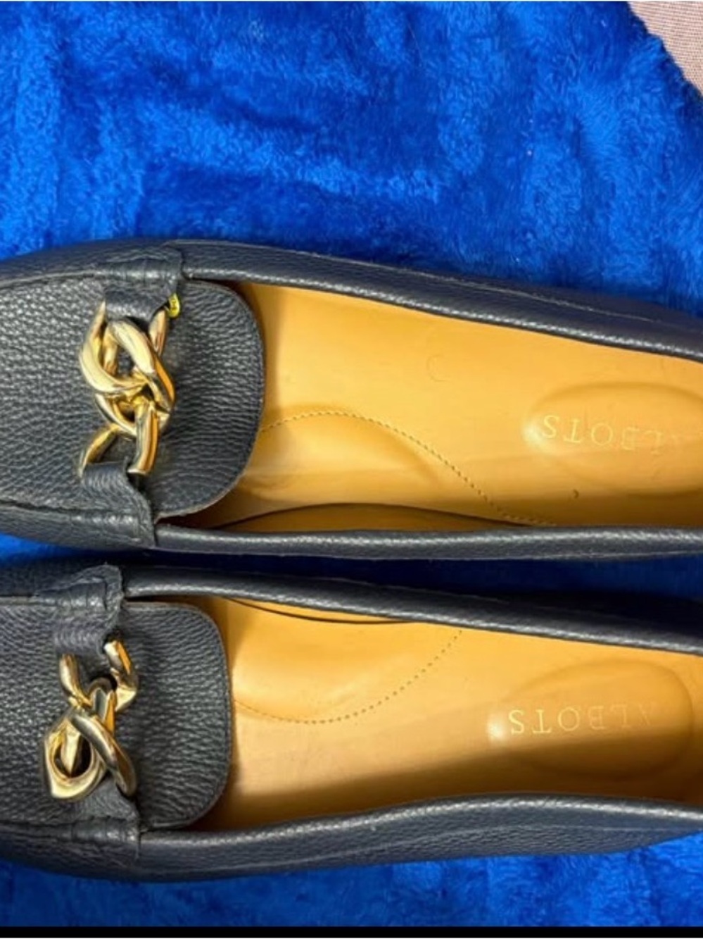 Talbots Navy Blue Leather Chain-Accent Loafers